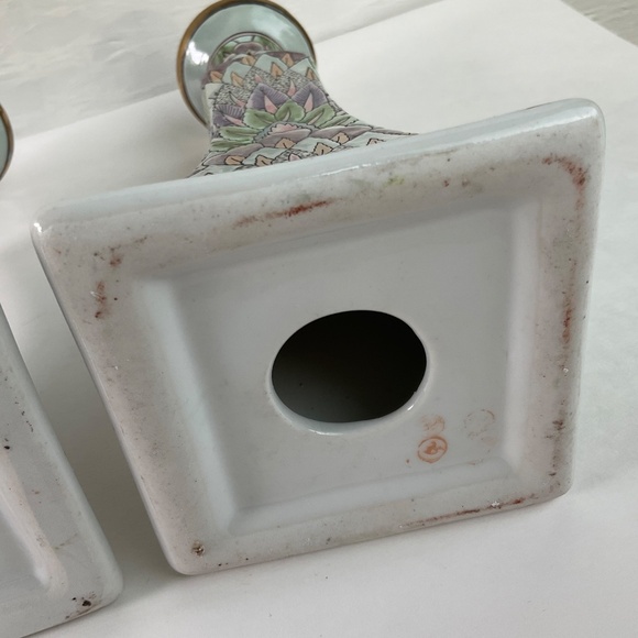 Vintage Chinoiserie Candle Holders Pastel Textured Boho Decor - One Pair (2) - Picture 11 of 13